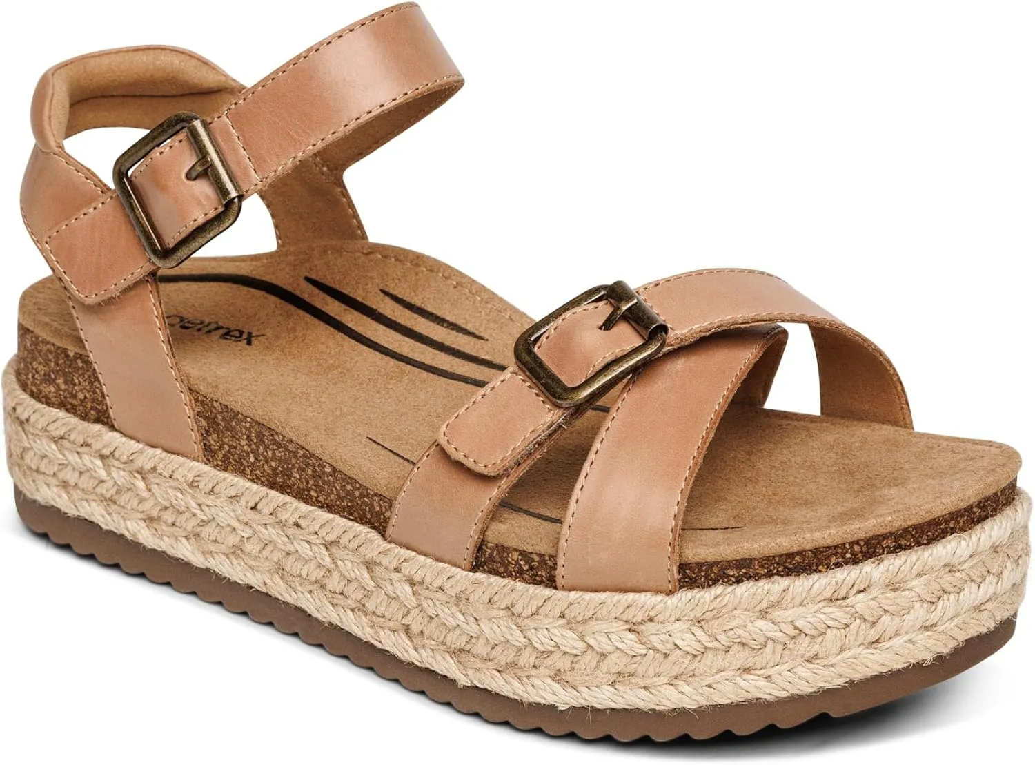 Aetrex Paula Orthopedic Open Toe Comfortable Arch Support Leather Platform Sandals - Memory Foam Footbed Adjustable Ankle Strap Platform Sandals Women