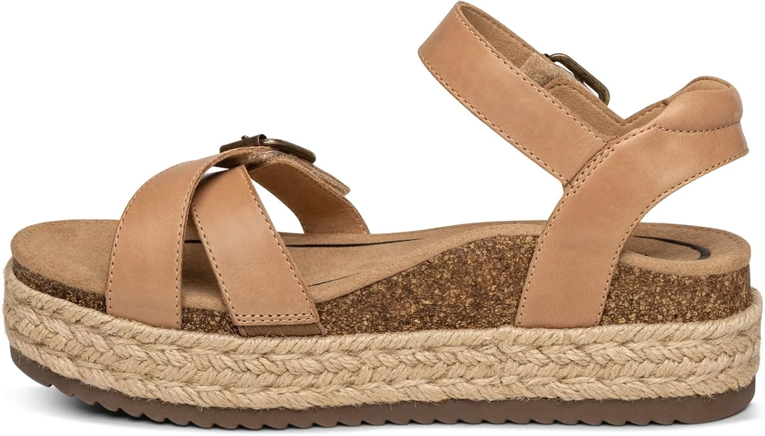 Aetrex Paula Orthopedic Open Toe Comfortable Arch Support Leather Platform Sandals - Memory Foam Footbed Adjustable Ankle Strap Platform Sandals Women