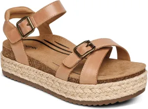 Aetrex Paula Orthopedic Open Toe Comfortable Arch Support Leather Platform Sandals - Memory Foam Footbed Adjustable Ankle Strap Platform Sandals Women