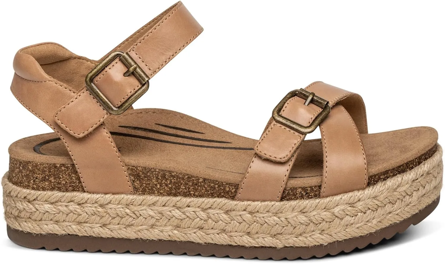 Aetrex Paula Orthopedic Open Toe Comfortable Arch Support Leather Platform Sandals - Memory Foam Footbed Adjustable Ankle Strap Platform Sandals Women