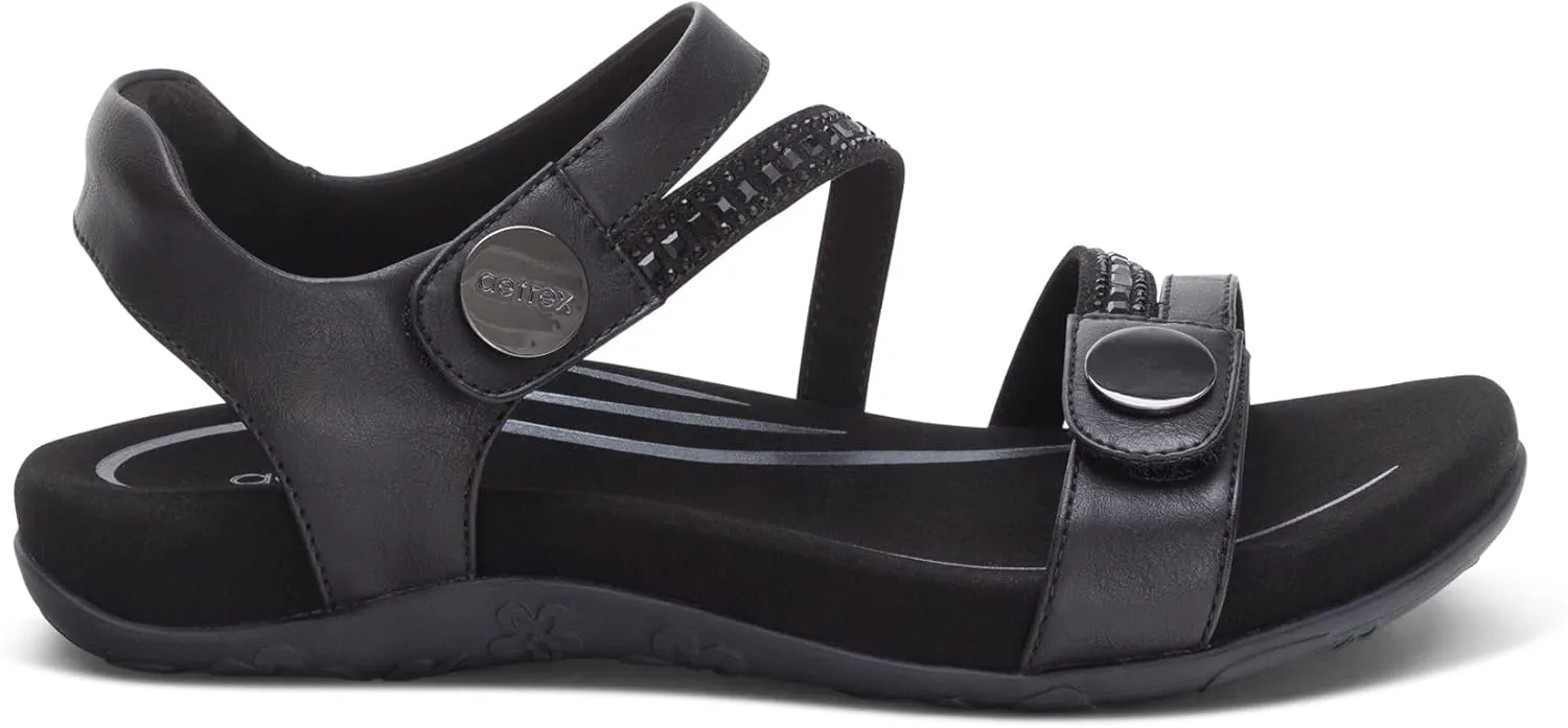 Aetrex Women's Jess Orthopedic Adjustable Quarter Strap Sandals - Comfort Memory Foam Fashion Flat Womens Sandals with Arch Support