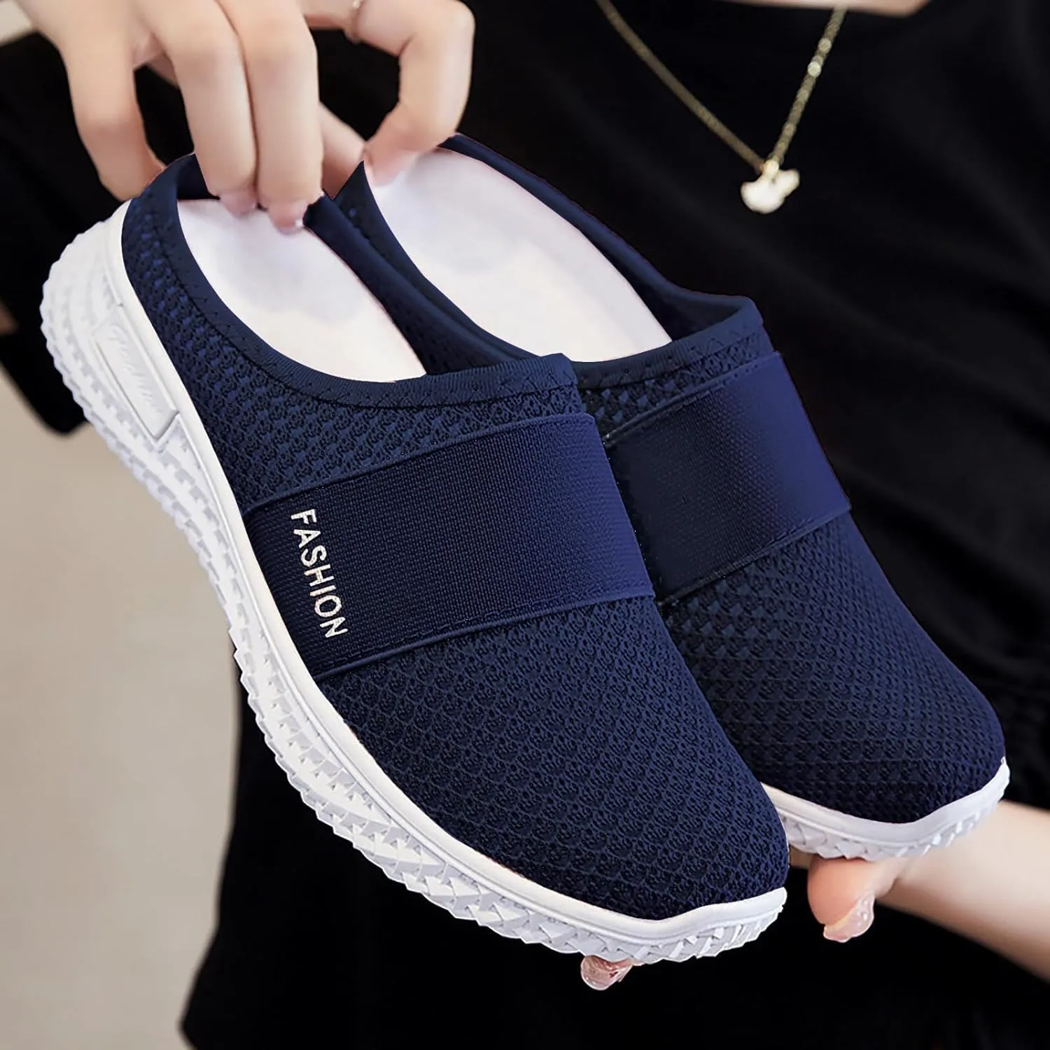 Air-Cushion Slip-On Walking Shoes Summer Orthopedic Diabetic Mules Fashion Breathable Mesh Non-Slip Outdoor Walking Sneakers Slippers