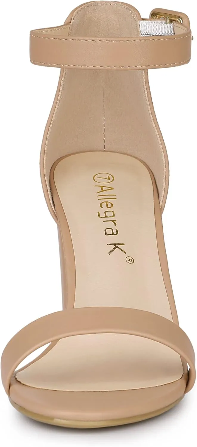 Allegra K Women's Solid Open Toe Buckle Block Heel Ankle Strap Sandals