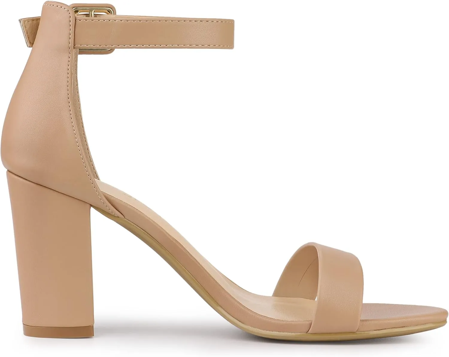 Allegra K Women's Solid Open Toe Buckle Block Heel Ankle Strap Sandals