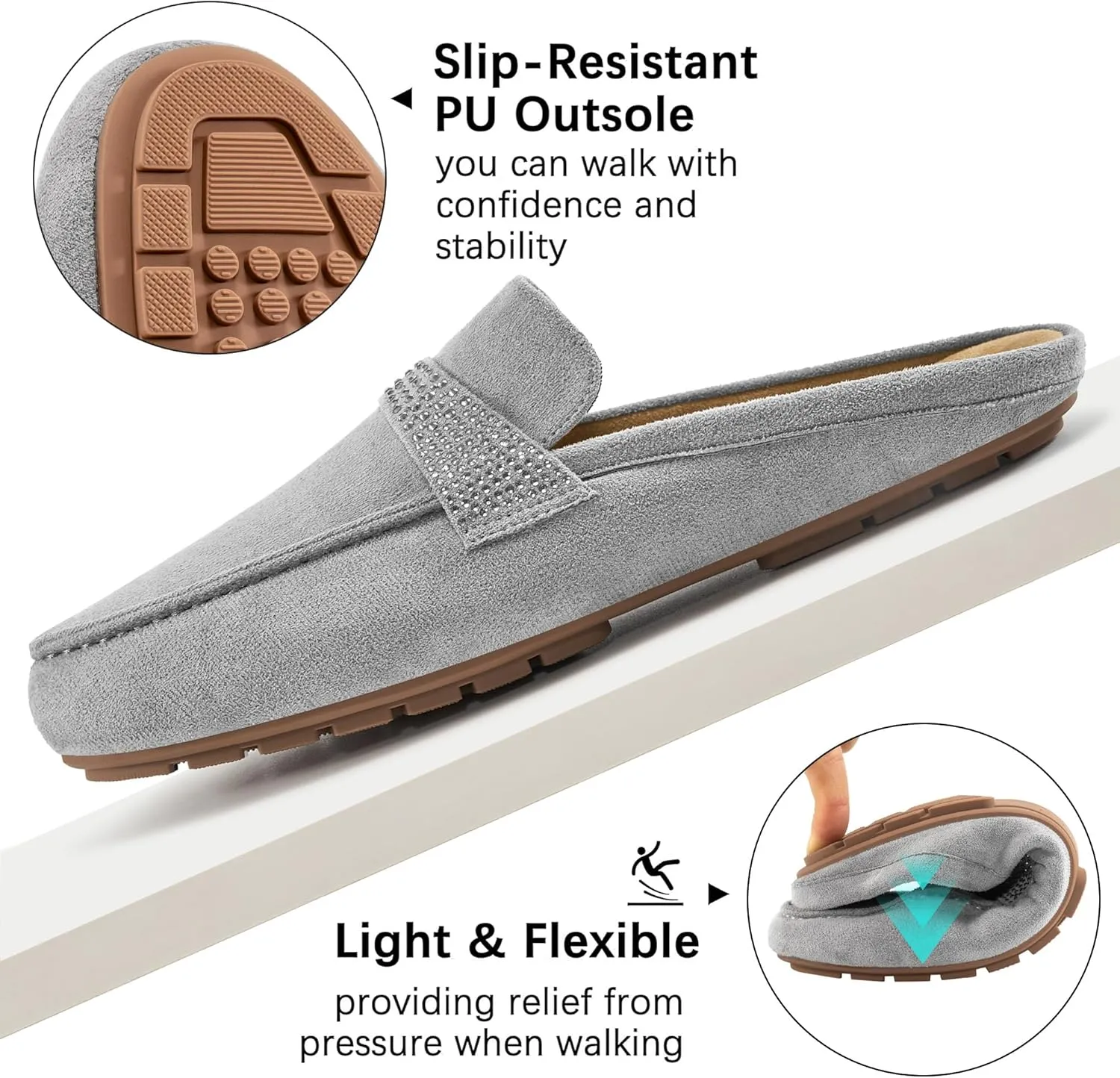 Almusen Mules for Women Flats Shoes: Comfortable Round Toe Slip on Walking Backless Mule Slides for Business Office