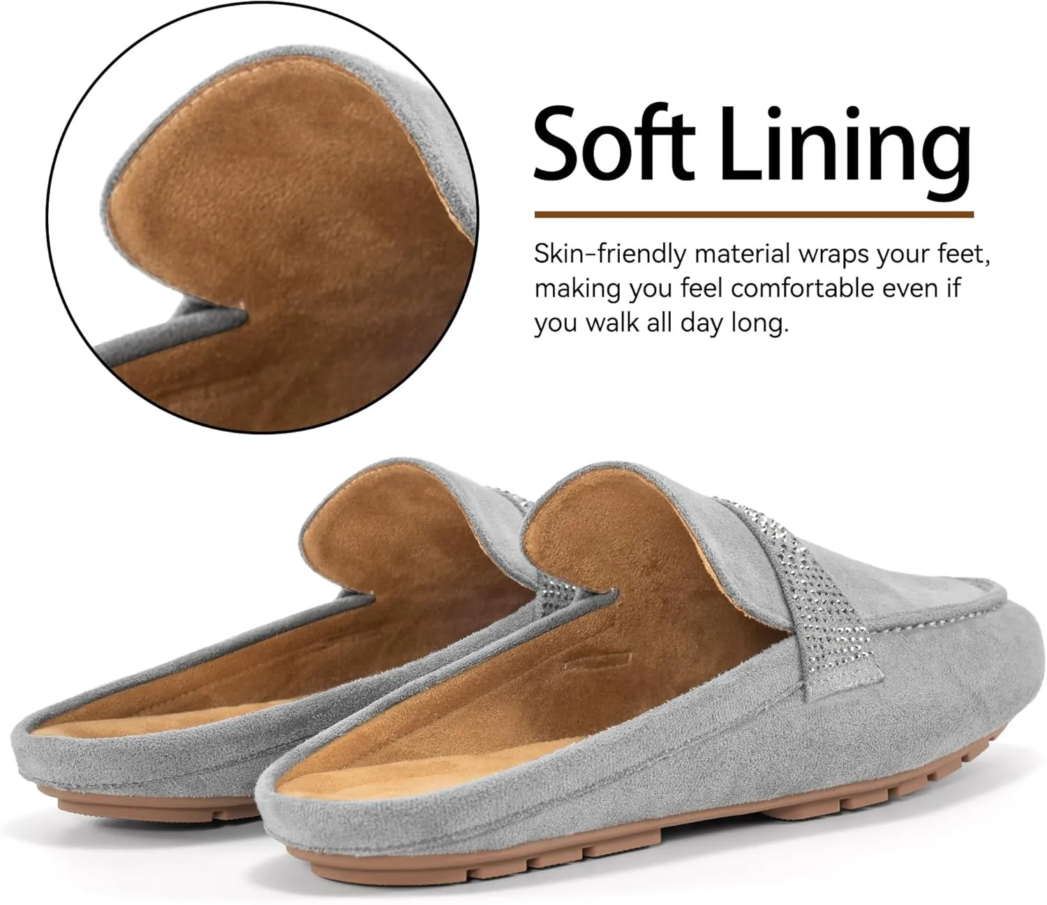 Almusen Mules for Women Flats Shoes: Comfortable Round Toe Slip on Walking Backless Mule Slides for Business Office