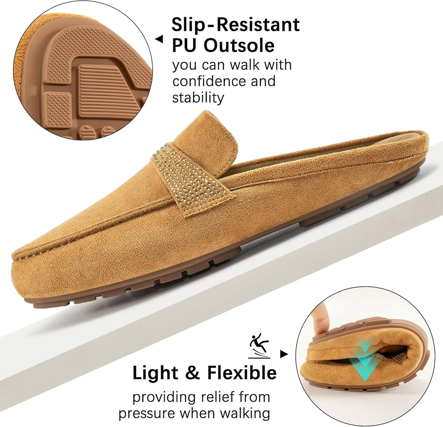 Almusen Mules for Women Flats Shoes: Comfortable Round Toe Slip on Walking Backless Mule Slides for Business Office