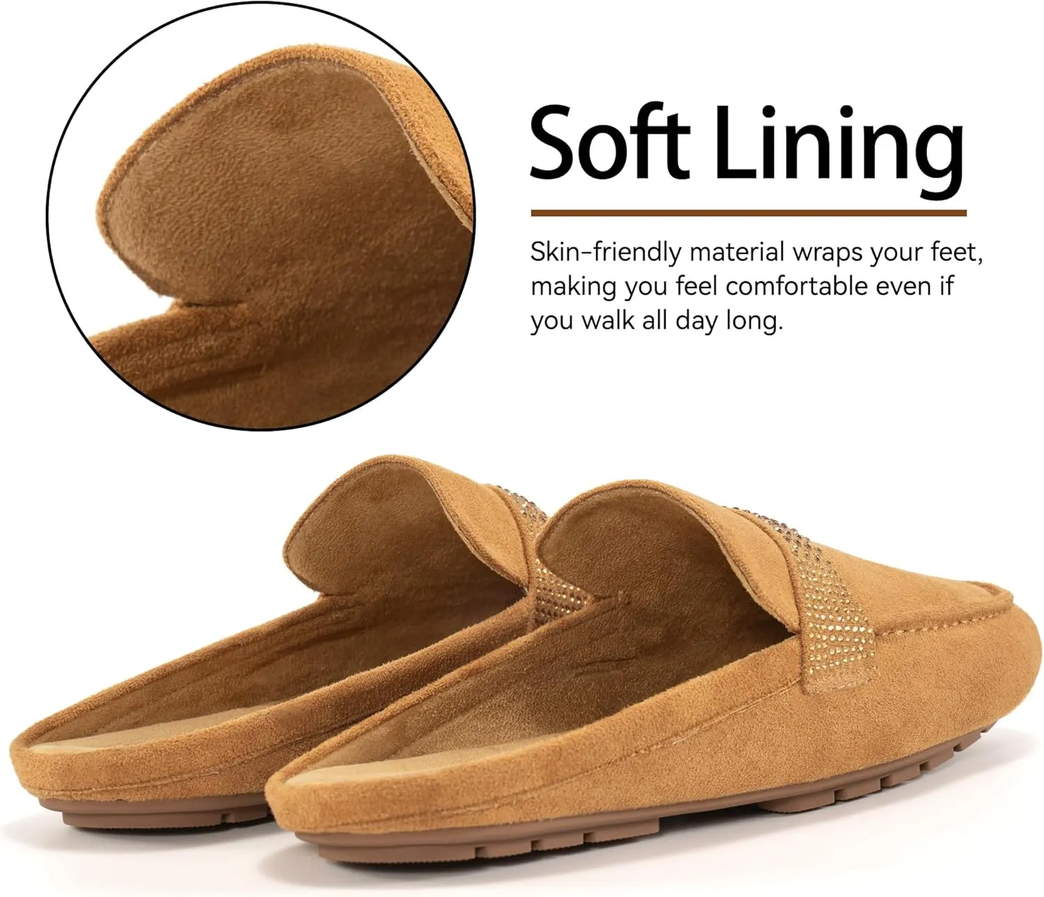 Almusen Mules for Women Flats Shoes: Comfortable Round Toe Slip on Walking Backless Mule Slides for Business Office