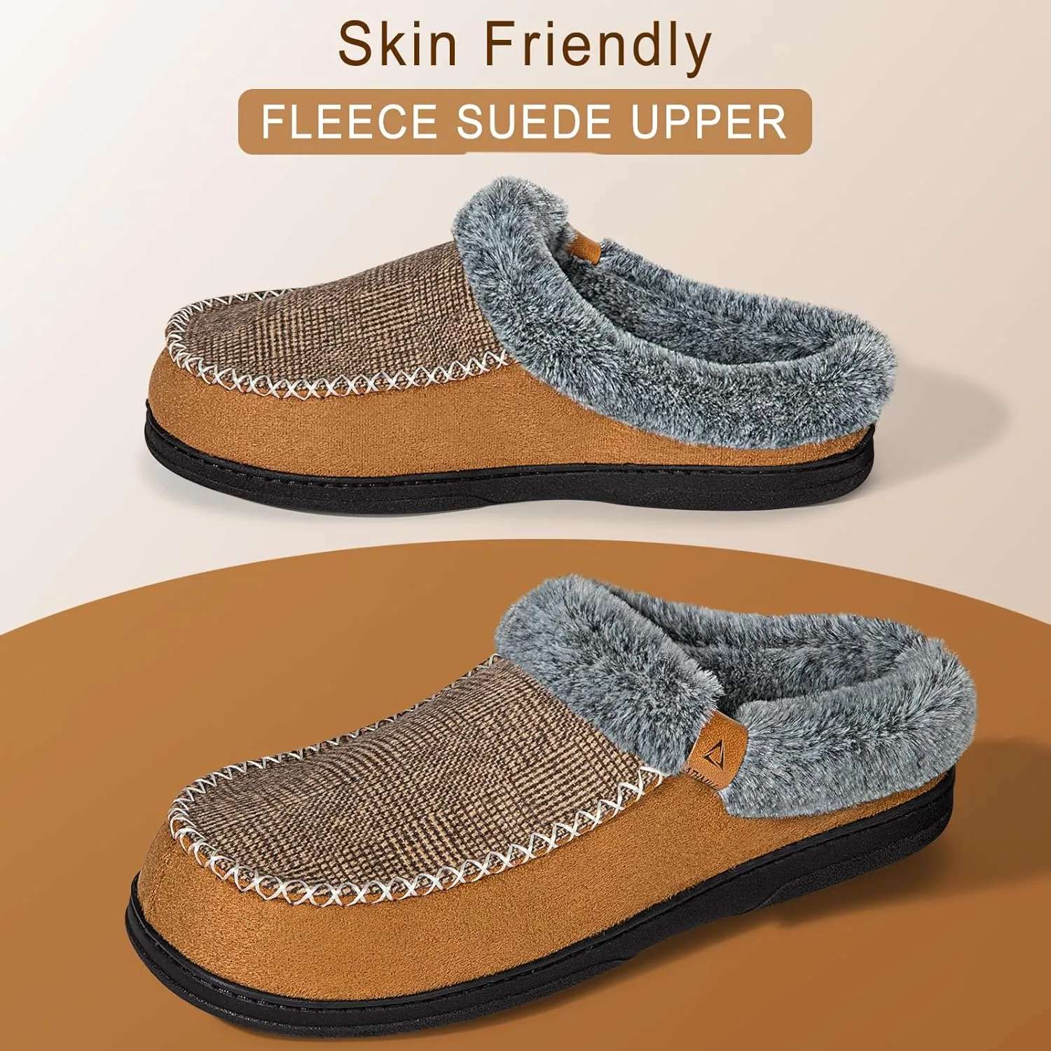 ATHMILE Men's Slippers Slip On Moccasin, Indoor Outdoor Warm Fuzzy Comfy House Shoes, Fluffy Wide Loafer Home Bedroom Slippers