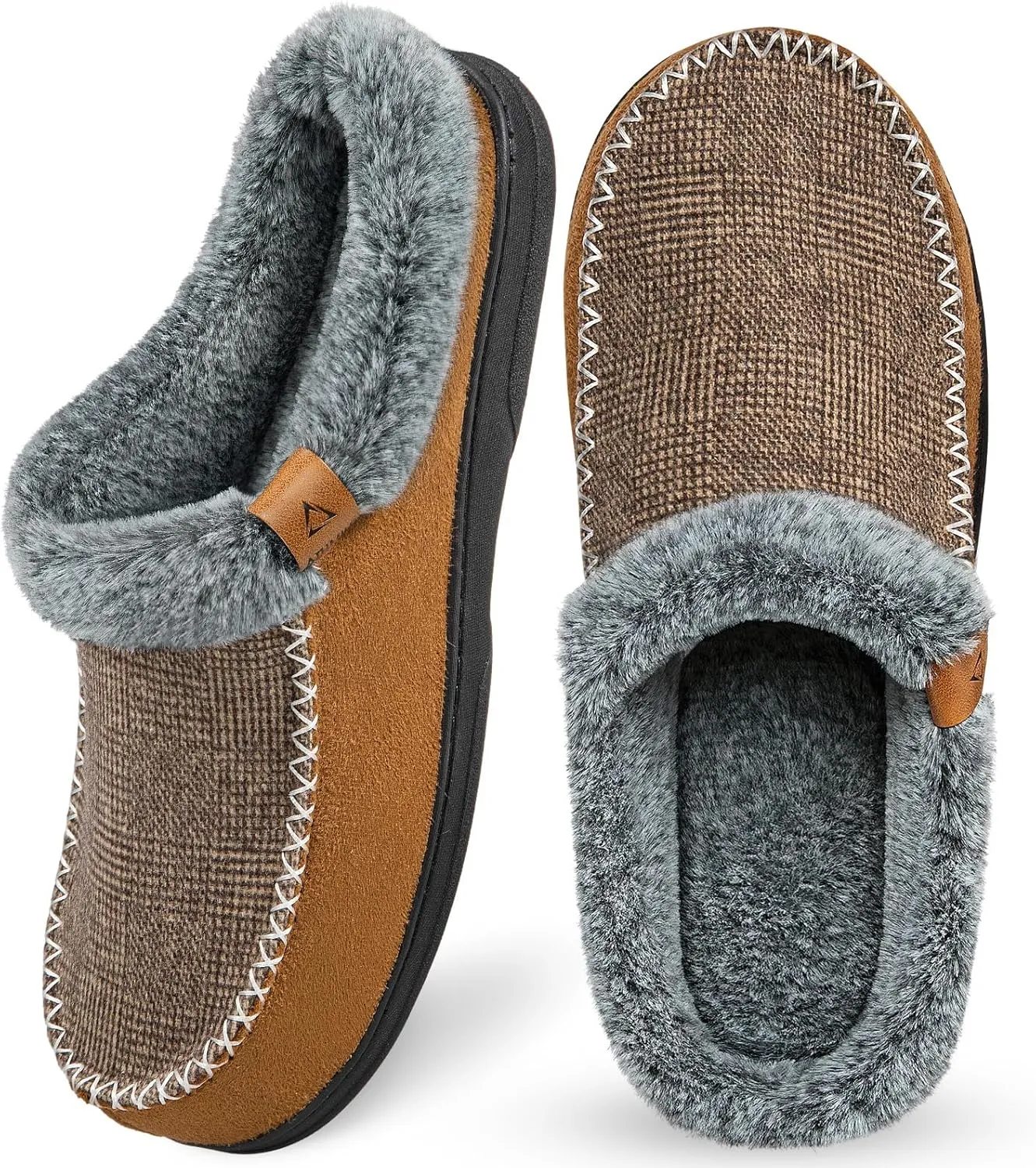 ATHMILE Men's Slippers Slip On Moccasin, Indoor Outdoor Warm Fuzzy Comfy House Shoes, Fluffy Wide Loafer Home Bedroom Slippers