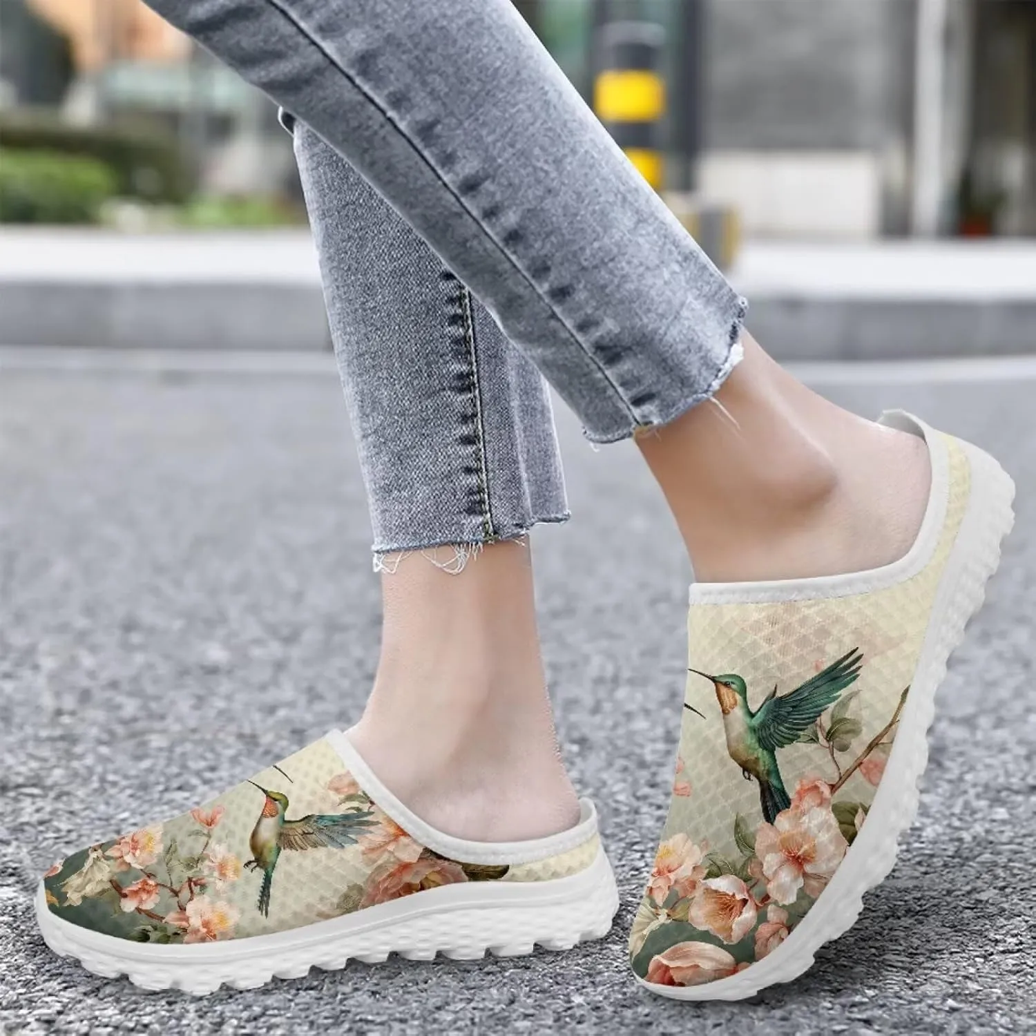 Backless Shoes for Women Walking Sneakers Slip-on Mules Closed Toe Slippers Breathable Mesh Footwear