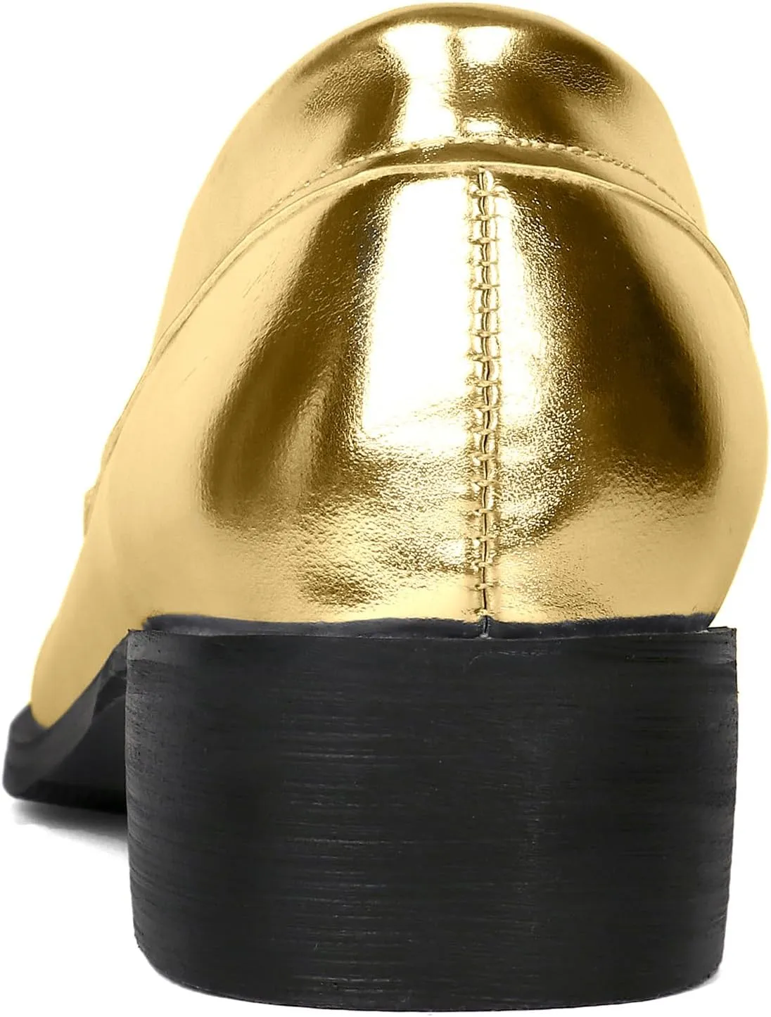 Betastella Women's Metallic Loafers Chunky Heel Loafers Low Heeled Slip On Pumps Office Work Shoes
