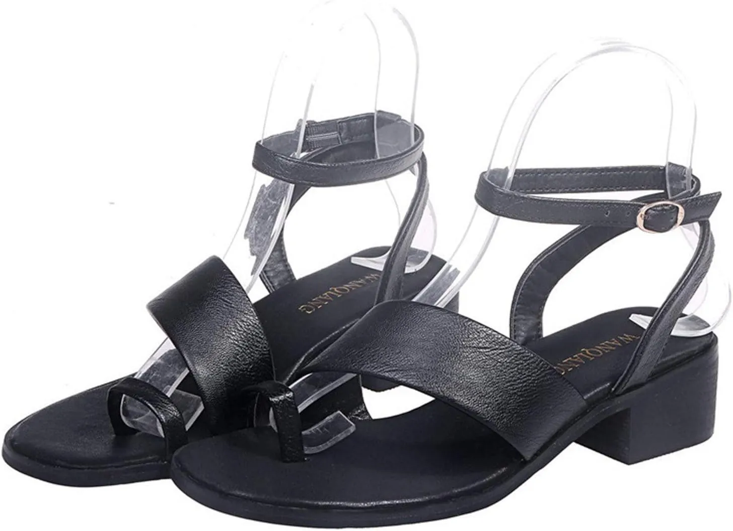 Block Heel Sandals for Women Dressy Summer Ankle Straps Toe Ring Open Toe Straps Mid-Heel One-line Buckle Slippers Comfy Casual Outdoor Shoes
