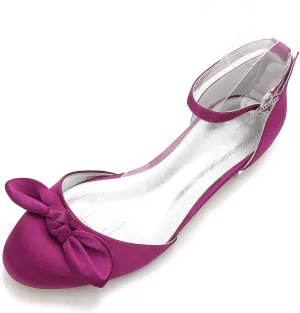 Charmstep Women's D'Orsay Ankle Strap Ballet Flats Round Toe Satin Bows Wedding Bridal Dress Shoes 5049-28