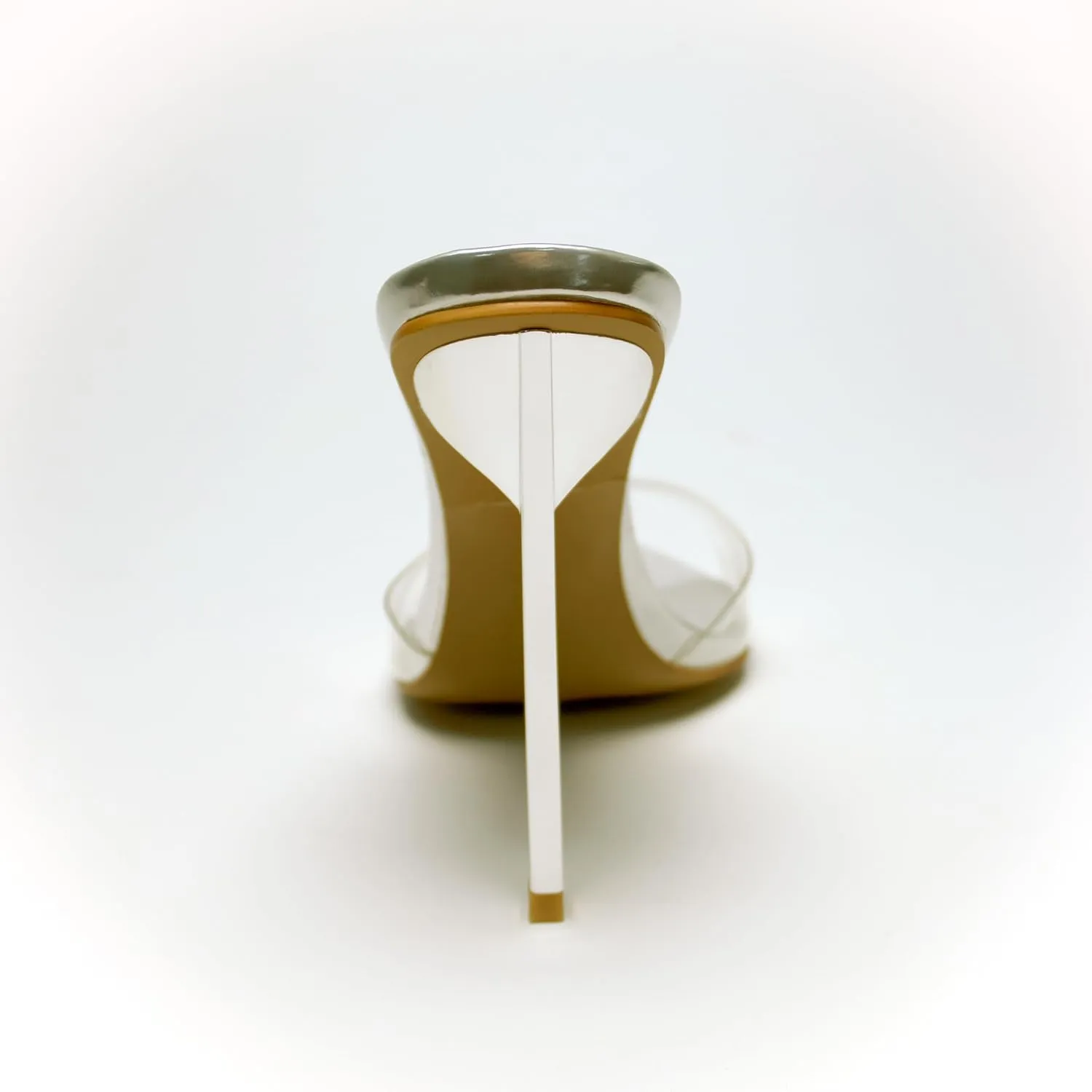 Clear High Heel Mules Shoes for Women Transparent Straps Elegant Pointed Toe Stiletto Sandals Slip-On 4.5 Inch Dress Shoes Silver