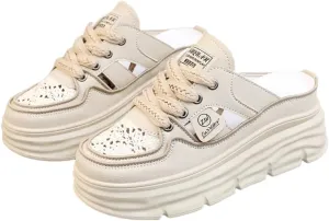 Comfortable Breathable Women's Mule Sneakers, Casual Cutout Design Lace Up Summer Shoes