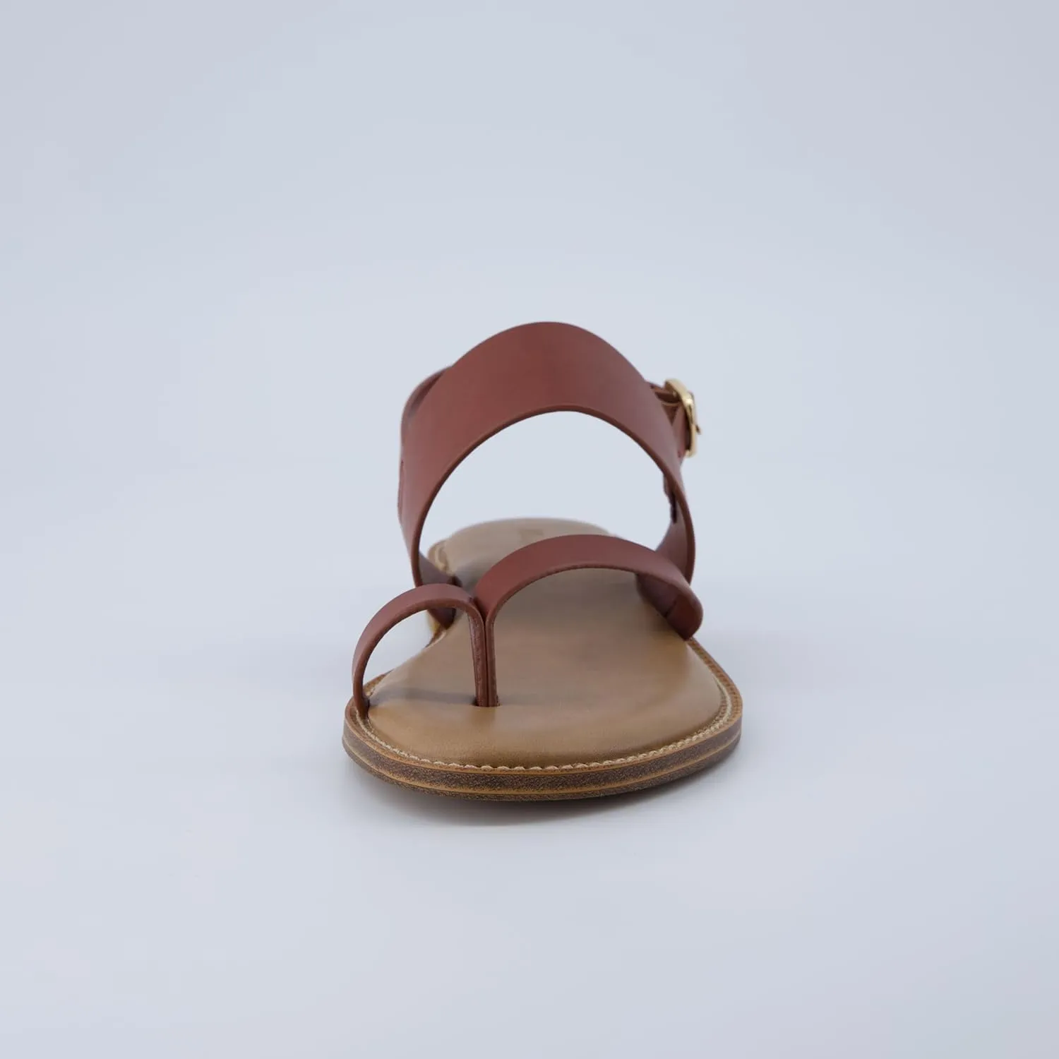 CUSHIONAIRE Leader Women’s Strappy Sandal – Premium Faux Leather Toe Loop Flat with Adjustable Ankle Strap & Cushioned Footbed