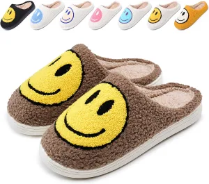 Cute Smile Face Slippers for Women and Men,Soft Plush Comfy Warm Couple Slip-On House Happy Face Slippers For Winter Indoor Outdoor Smile Slippers Non-slip Fuzzy Flat Slides