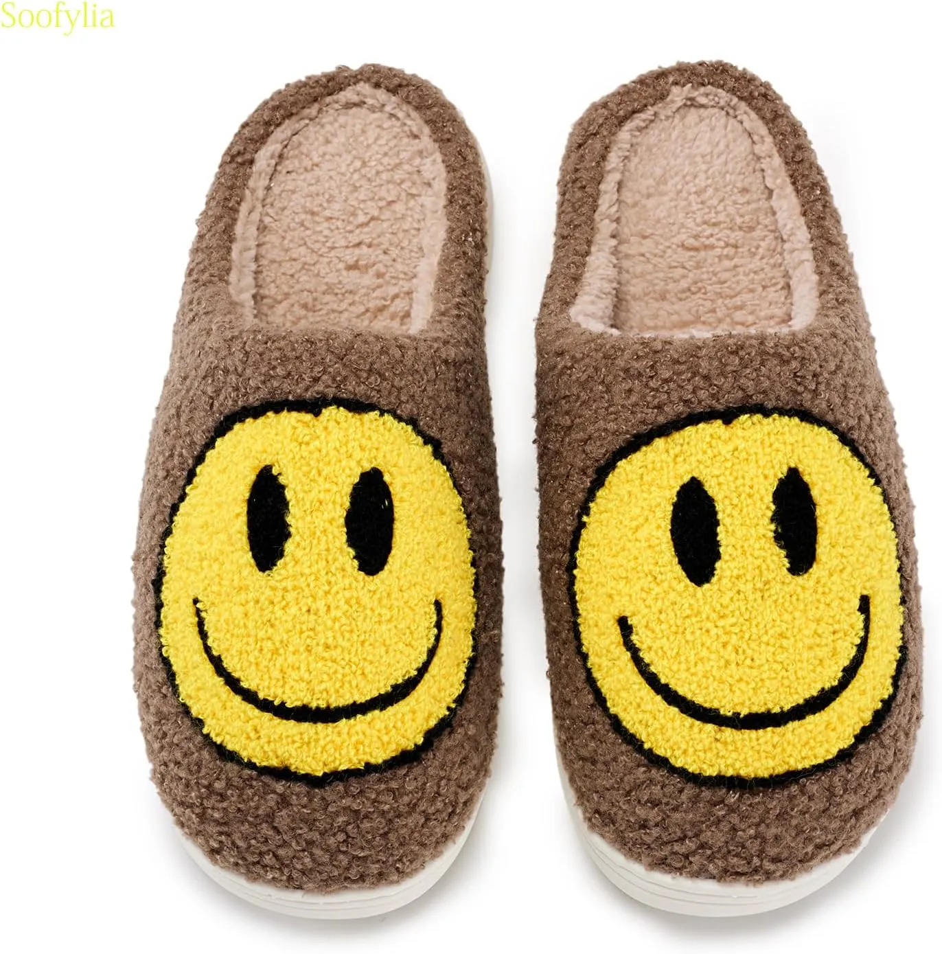 Cute Smile Face Slippers for Women and Men,Soft Plush Comfy Warm Couple Slip-On House Happy Face Slippers For Winter Indoor Outdoor Smile Slippers Non-slip Fuzzy Flat Slides