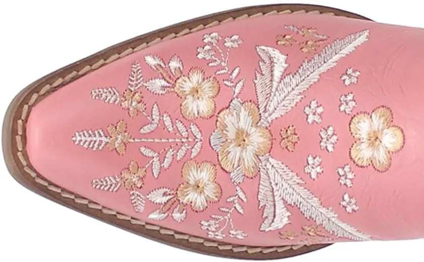Dingo Womens Wildflower Floral Embroidered Round Toe Mule Casual Boots Mid Heel 2-3" - Off White