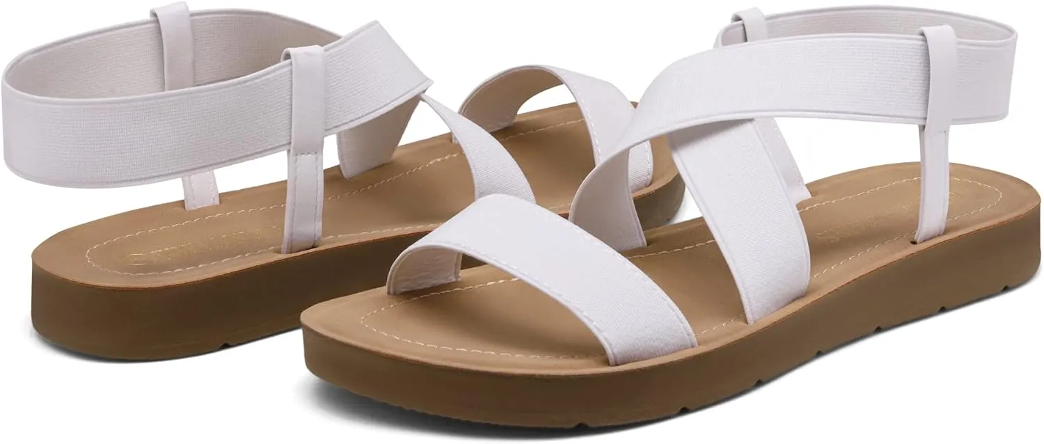 DREAM PAIRS Women's Open Toe Elastic Ankle Strap Flat Summer Sandals