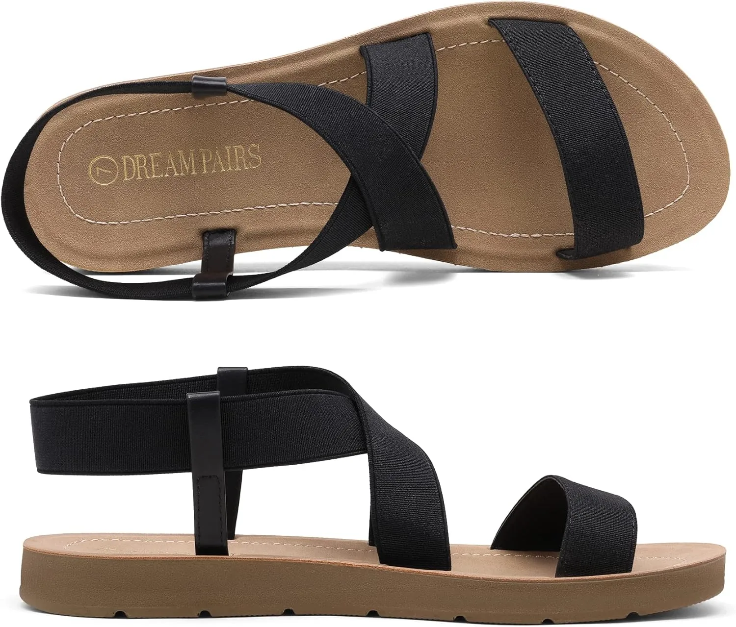 DREAM PAIRS Women's Open Toe Elastic Ankle Strap Flat Summer Sandals
