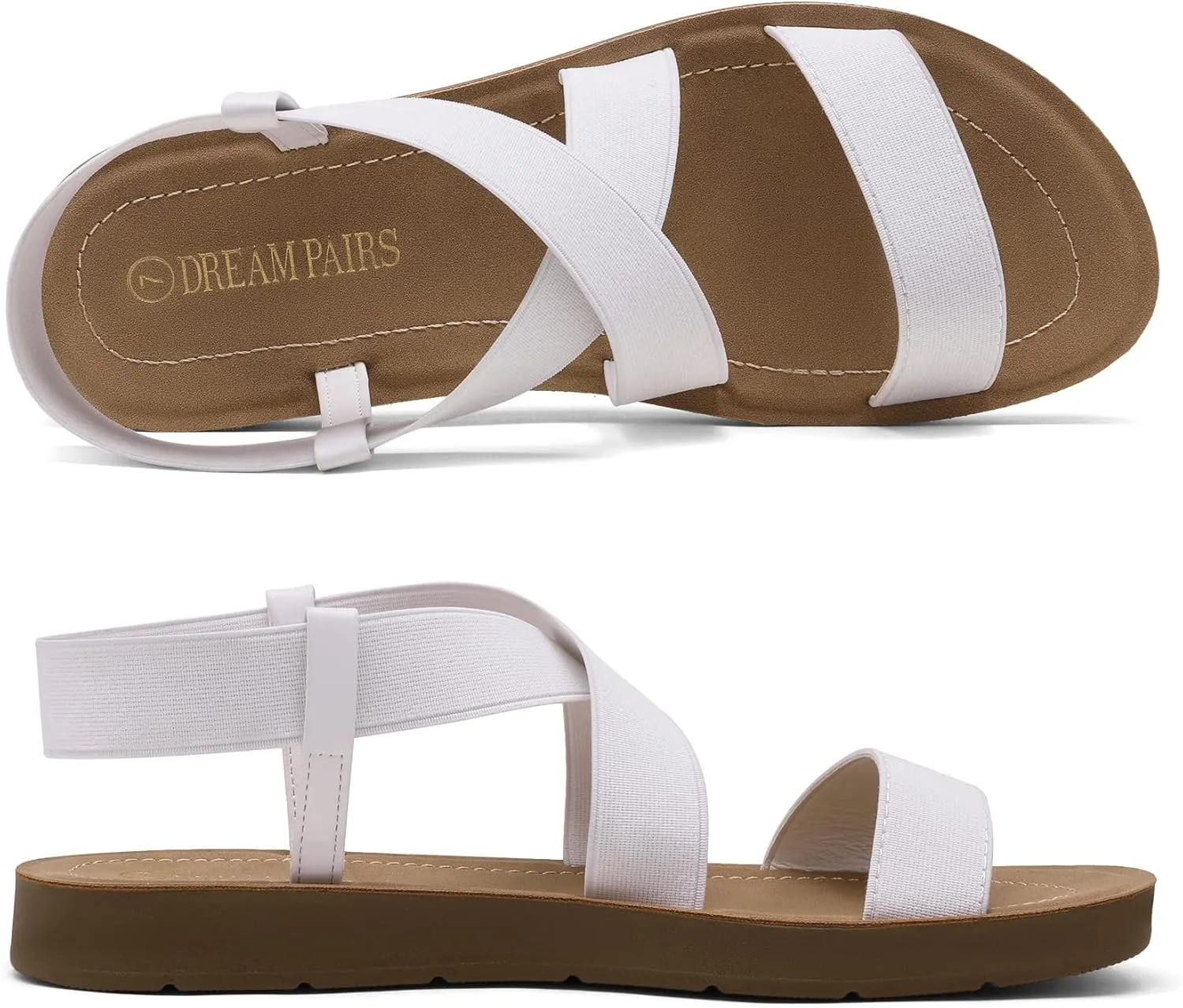 DREAM PAIRS Women's Open Toe Elastic Ankle Strap Flat Summer Sandals