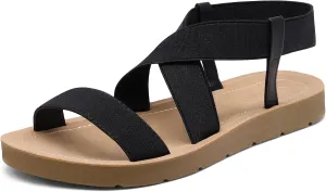 DREAM PAIRS Women's Open Toe Elastic Ankle Strap Flat Summer Sandals
