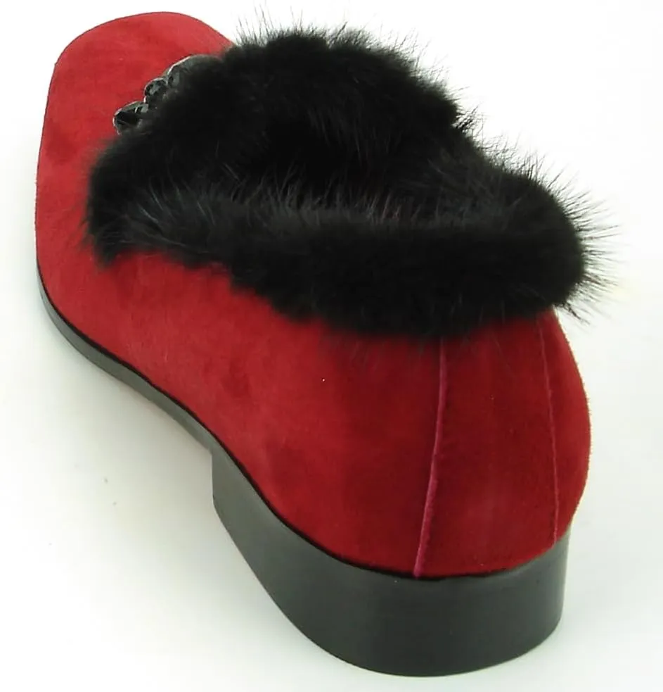 FI-7306 Suede Slip on Loafer with Black Fur