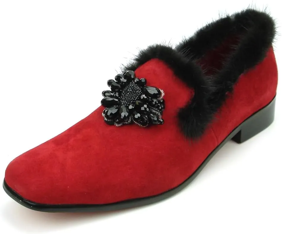 FI-7306 Suede Slip on Loafer with Black Fur