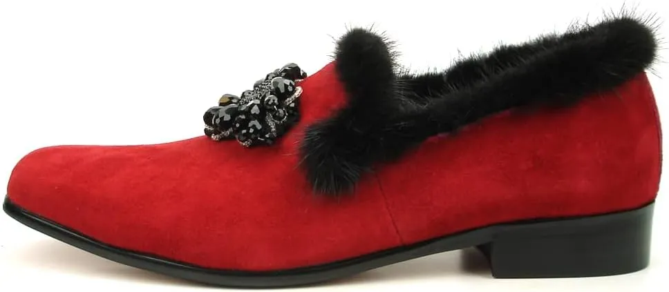 FI-7306 Suede Slip on Loafer with Black Fur