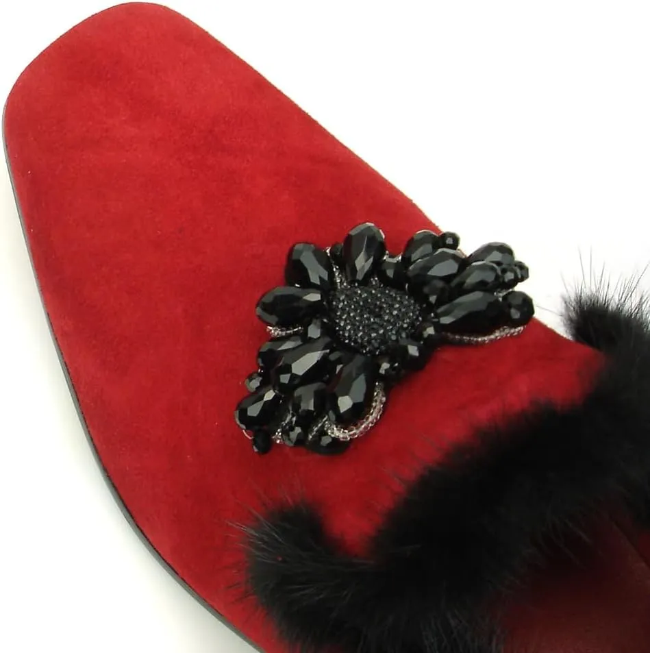 FI-7306 Suede Slip on Loafer with Black Fur