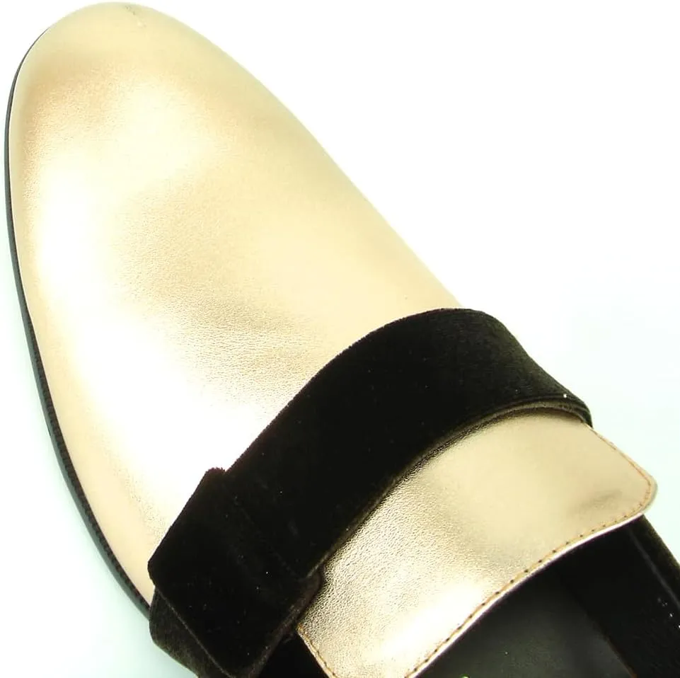 FI-7356 Metalic Leather Suede Strap Slip on Loafer