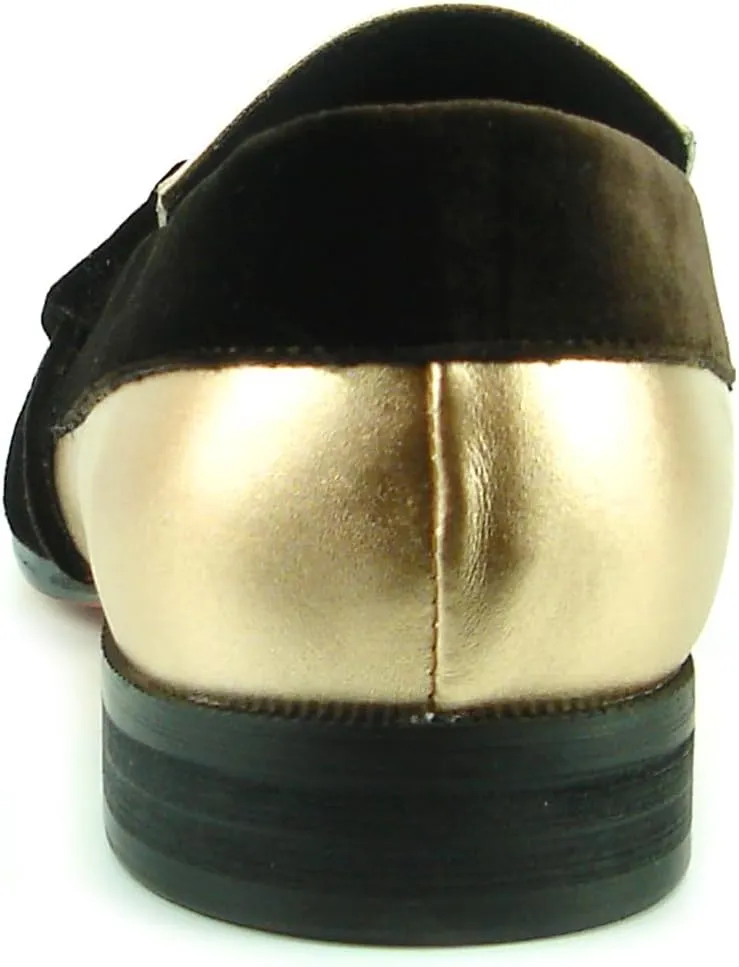 FI-7356 Metalic Leather Suede Strap Slip on Loafer