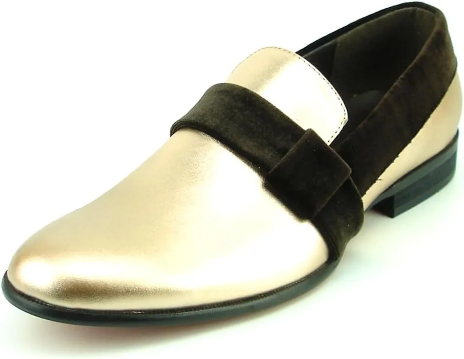 FI-7356 Metalic Leather Suede Strap Slip on Loafer