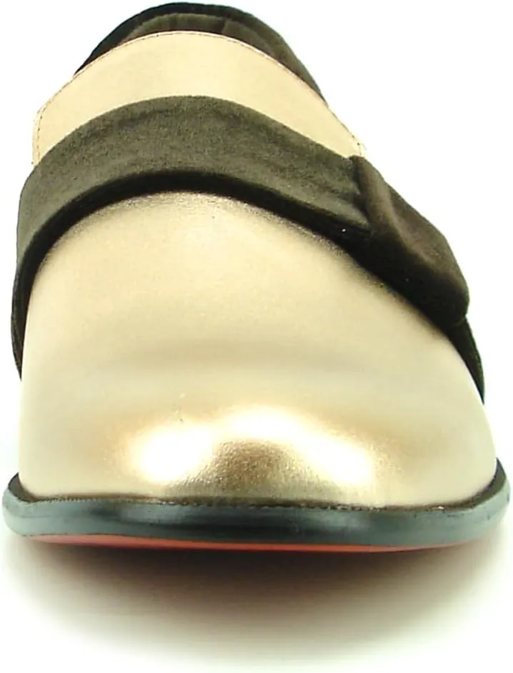 FI-7356 Metalic Leather Suede Strap Slip on Loafer