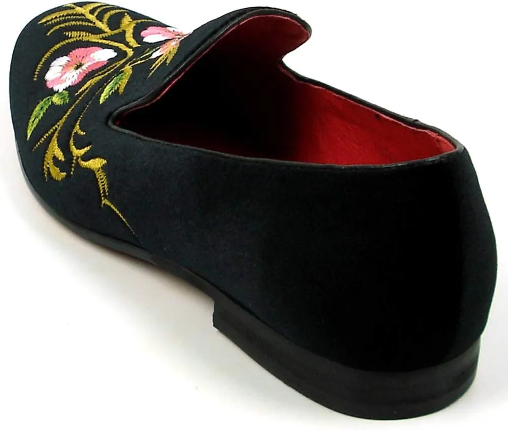 FI-7409 Men's Suede Flowers Embroidered Slip on Loafer