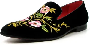 FI-7409 Men's Suede Flowers Embroidered Slip on Loafer