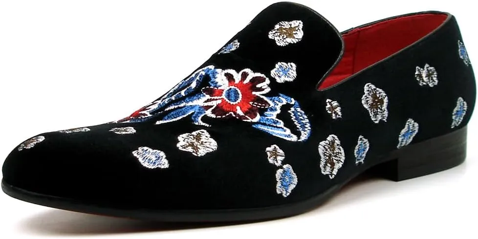 FI-7413 Men's Velvet Embroidered Slip on Loafer