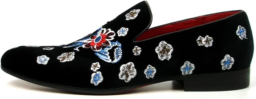 FI-7413 Men's Velvet Embroidered Slip on Loafer