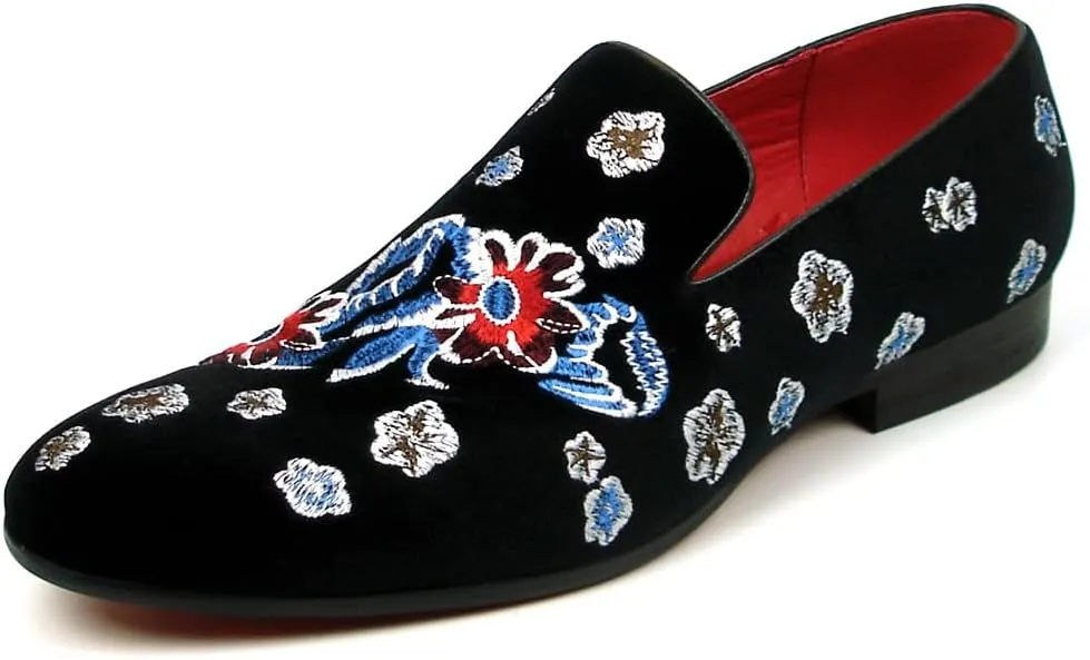 FI-7413 Men's Velvet Embroidered Slip on Loafer