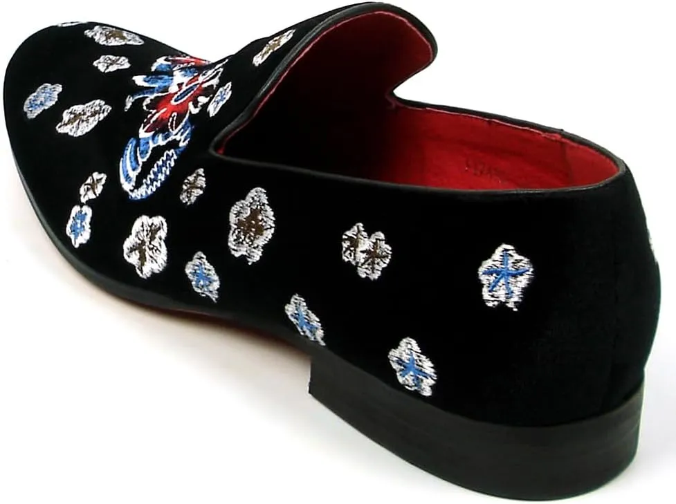 FI-7413 Men's Velvet Embroidered Slip on Loafer