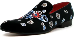 FI-7413 Men's Velvet Embroidered Slip on Loafer