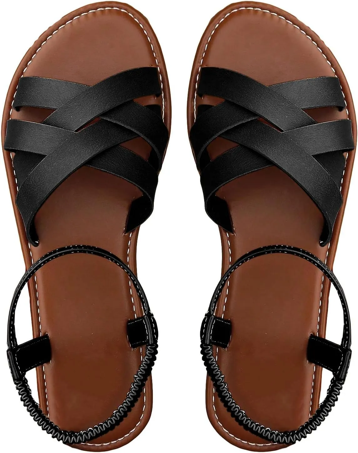 Floerns Women's Flat Sandal Cross Band Walking Sandal Open Toe Ankle Straps Shoes