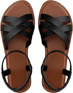 Floerns Women's Flat Sandal Cross Band Walking Sandal Open Toe Ankle Straps Shoes