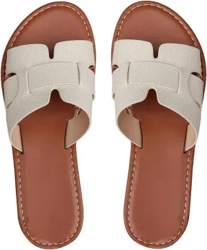 Floerns Women's Open Toe Leather Flat Slide Sandals Summer Beach Slipper