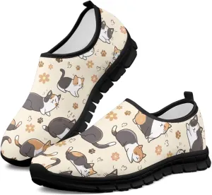 Flowers Casual House Shoes Breathable Mesh Sneakers for Women Comfort Soft Anti-Slip Shock Absorption EVA Sole Hiking Shoes for Outdoor Size 5.5-11.5 Black Sole