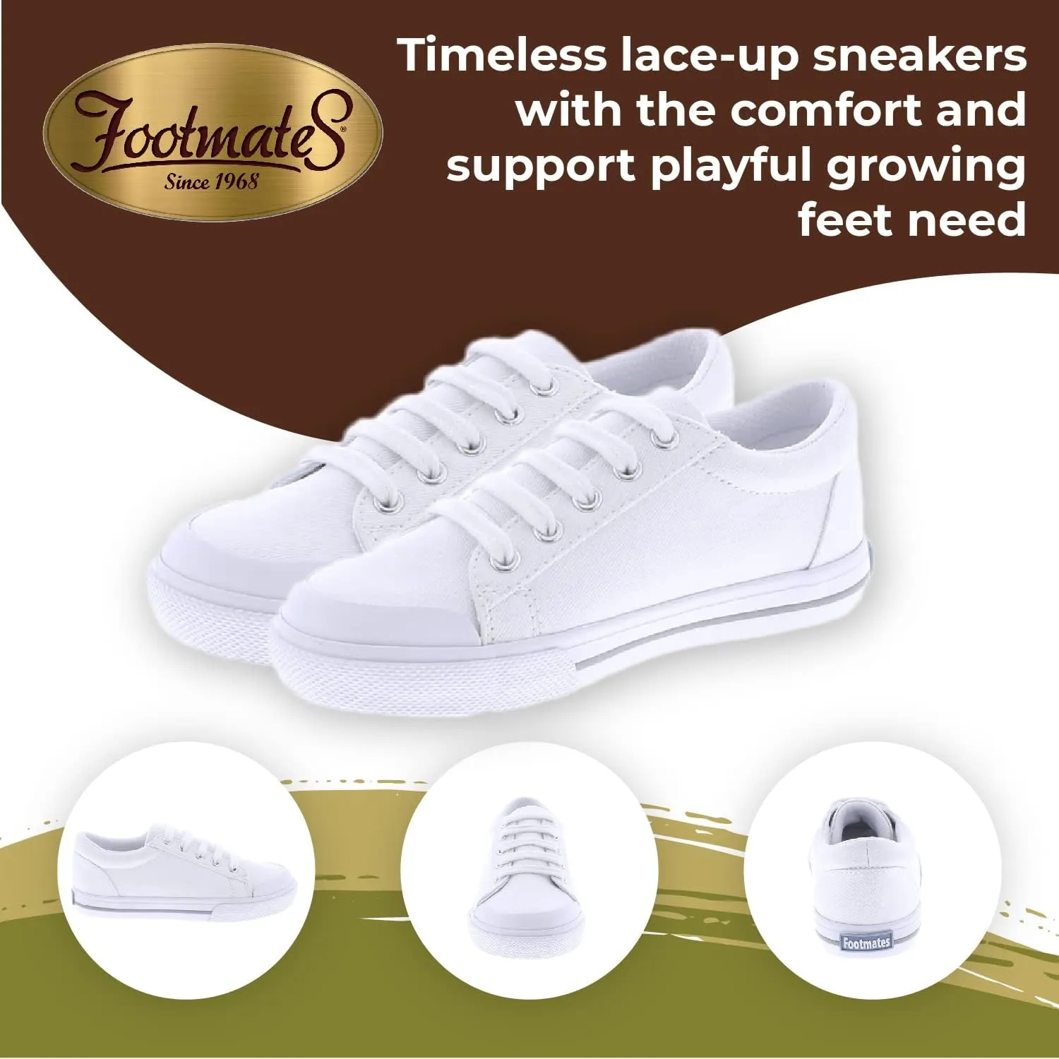 FOOTMATES Taylor Lace-Up Canvas Flats Boys and Girls Shoes - Tennis Sneakers with Wide Toe Box, Custom-Fit Insoles, Vulcanized Outsoles - for Toddlers and Little Kids, Ages 1-8