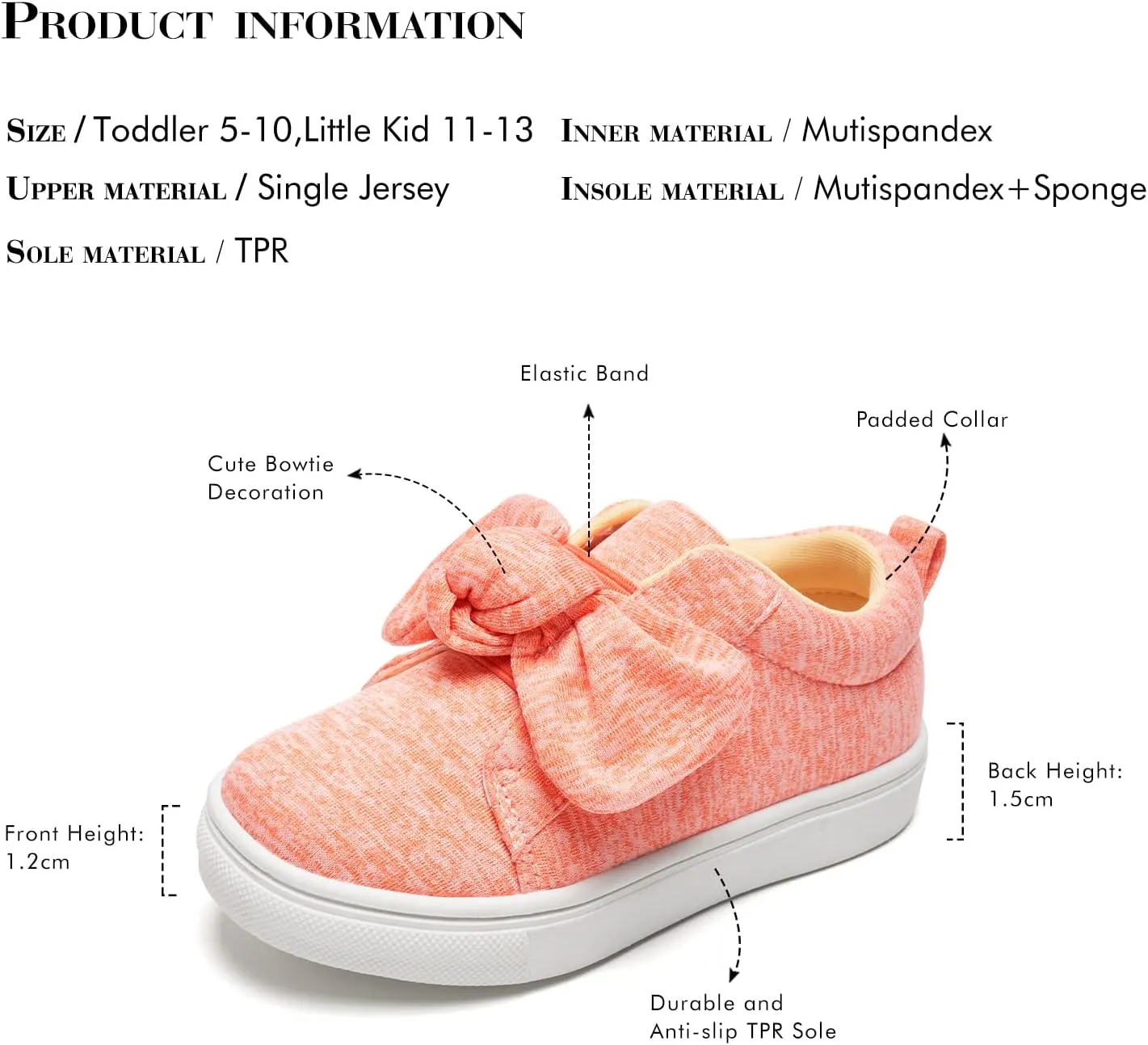 FUNKYMONKEY Girls Sneakers Lightweight Cute Bowknot Casual Walking Shoes for Toddler/Little Kids