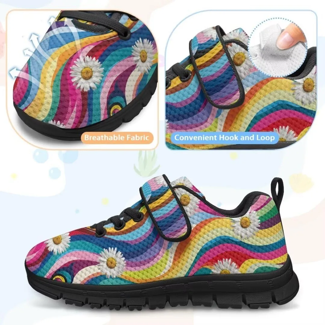 Girls Boys Sports Sneakers Hook & Loop Closure with One Strap Unisex Kids Anti Slip Lightweight Shoes